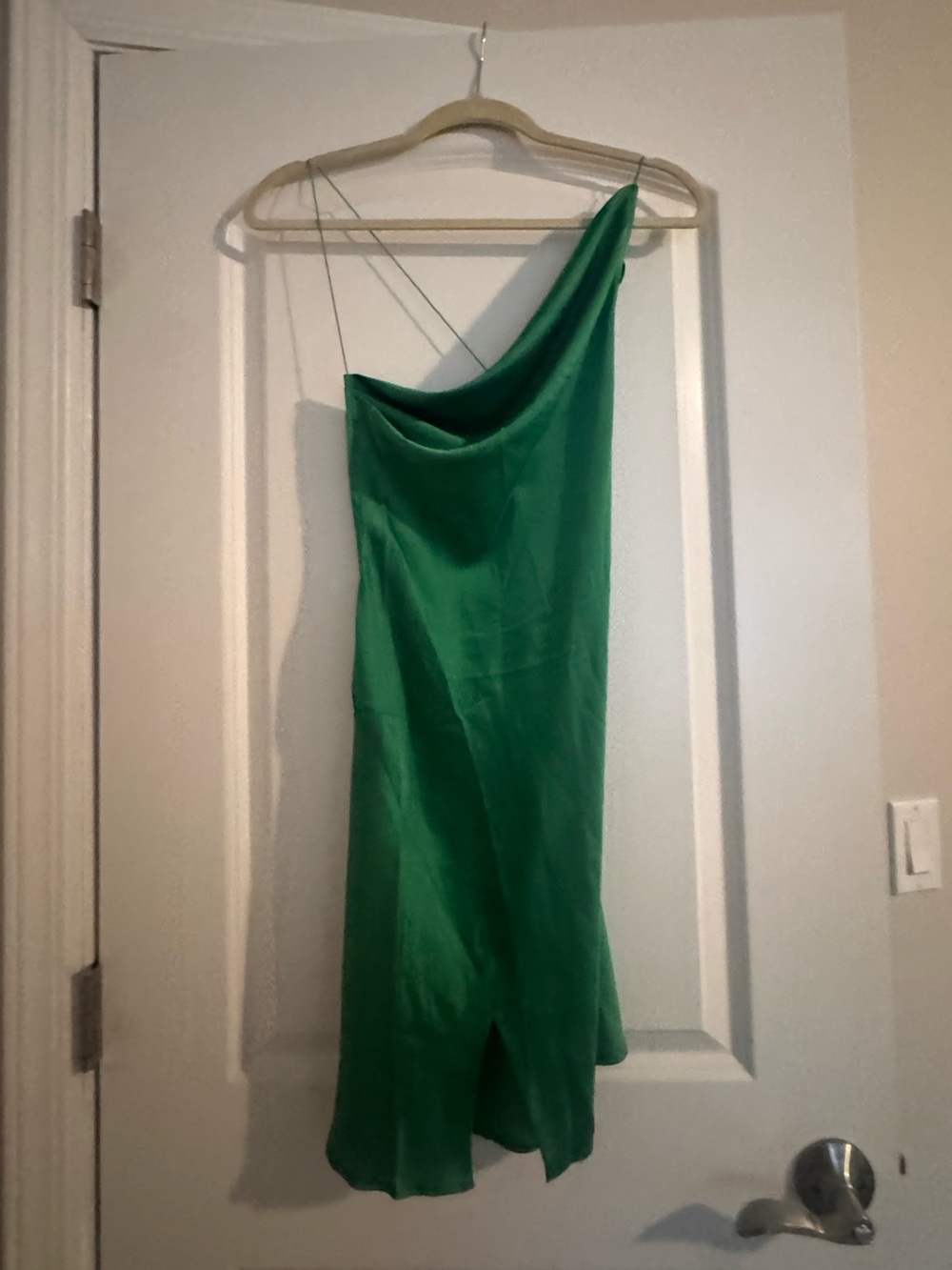 12th Tribe Emerald One-Shoulder Satin Slip Dress